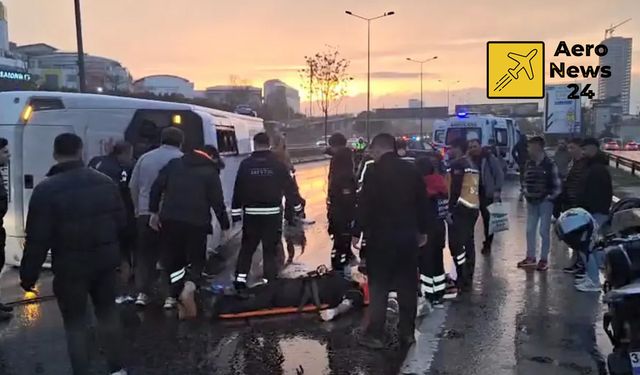 Altur'a ait havalimanı servisi, kayganlaşan yolda devrildi: 7 yaralı