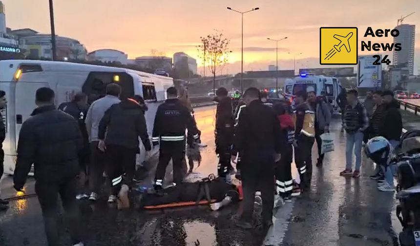 Altur'a ait havalimanı servisi, kayganlaşan yolda devrildi: 7 yaralı