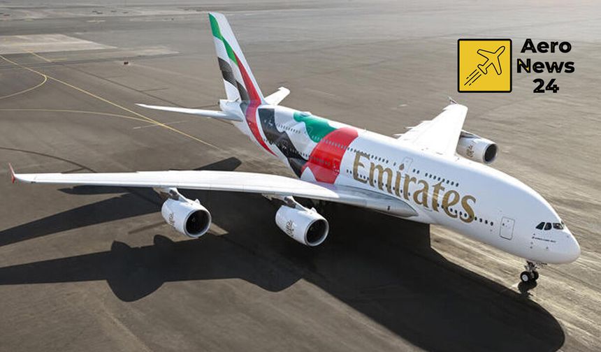 Emirates’in ikonik A380 uçağı, dev BAE bayrağı tasarımıyla havalandı