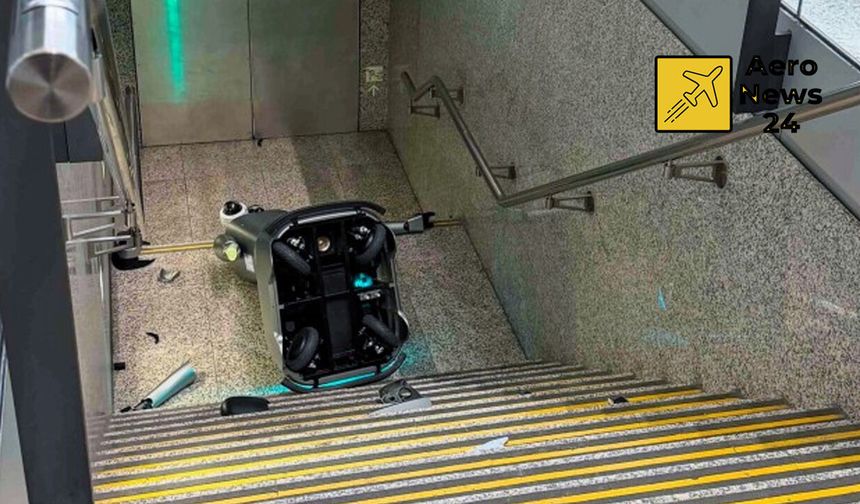 Hong Kong Havalimanı'nda devriye robotu merdivenlerden düştü