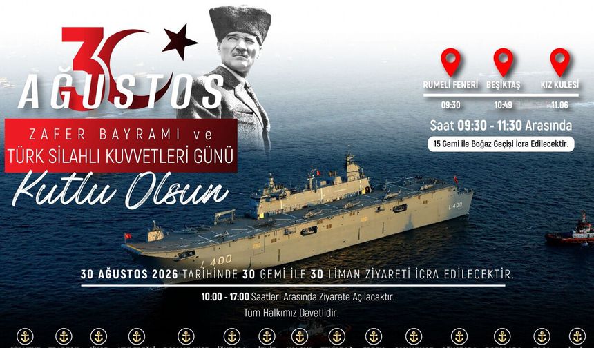 30 Ağustos’ta İstanbul Boğazı’nda Donanma Geçişi: 15 Savaş Gemisi Boğaz’dan Geçecek