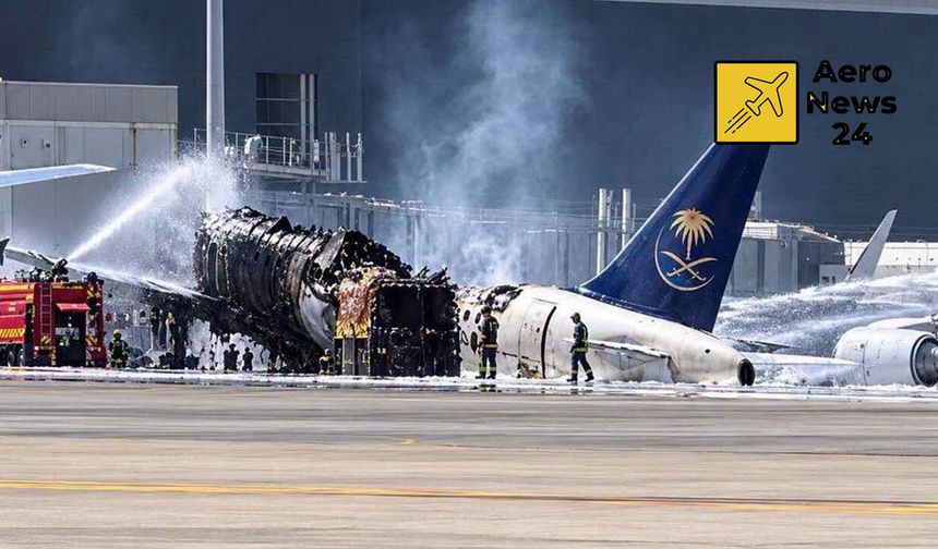 Riyad Havalimanı'nda Saudia uçağı alevler içinde kaldı